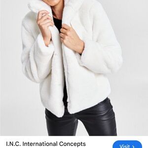 INC International Concepts Plush White Faux Fur Jacket